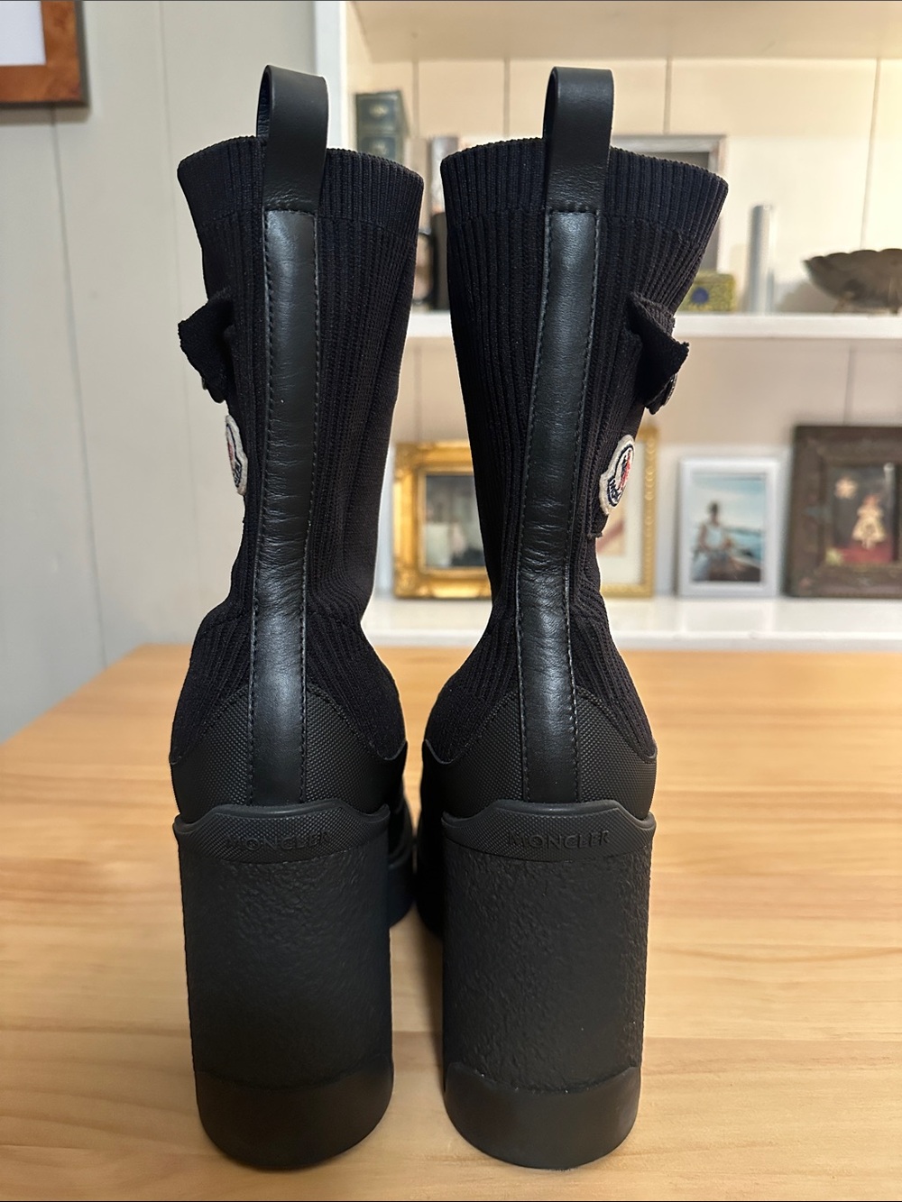 Moncler Splora Pocket Black Sock Bootie Fashion Chunky Block Platform Heel Boots - Picture 5 of 8